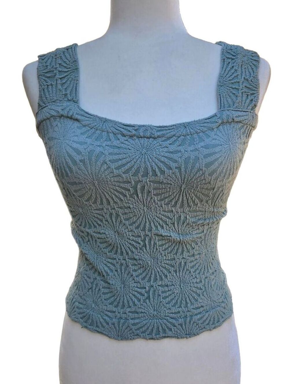 Light blue/green Textured Floral Starburst Tank Top Medium Y2K Fairycore Cami